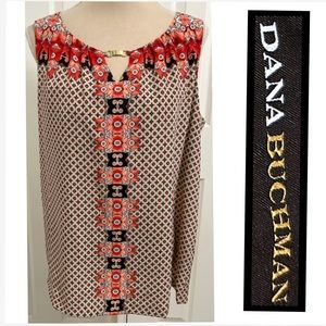 NWOT Dana Buchman, Colorful Patterned Sleeveless Top With Gold Hardware Size XL